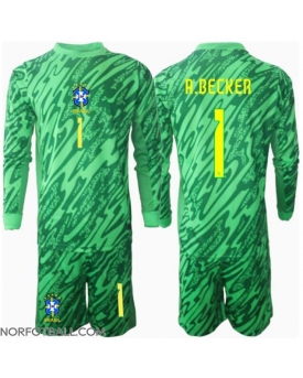 Billige Fotballdrakt Brasil Alisson Becker #1 Keeper Replika Hjemmedraktsett Barn Copa America 2024 Langermet (med bukser)